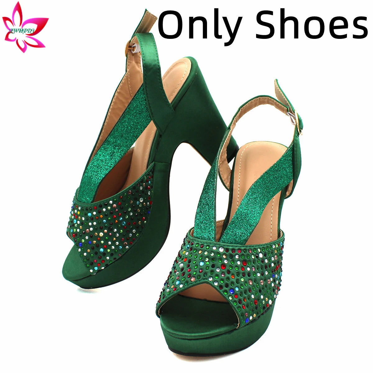 Momsey 2024 New Latest Full Of Colorful Water Drill Design Peep Toe Ladies Sandal with Bag Set For Women Wedding