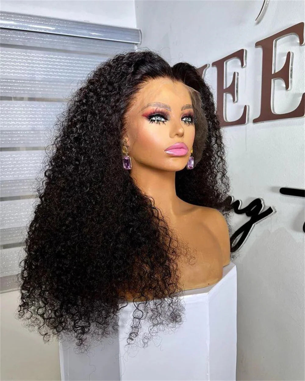 Amay Soft 26inch Long Kinky Curly Natural Black Glueless 180Density Deep Lace Front Wig For Women With Baby Hair Preplucked Daily