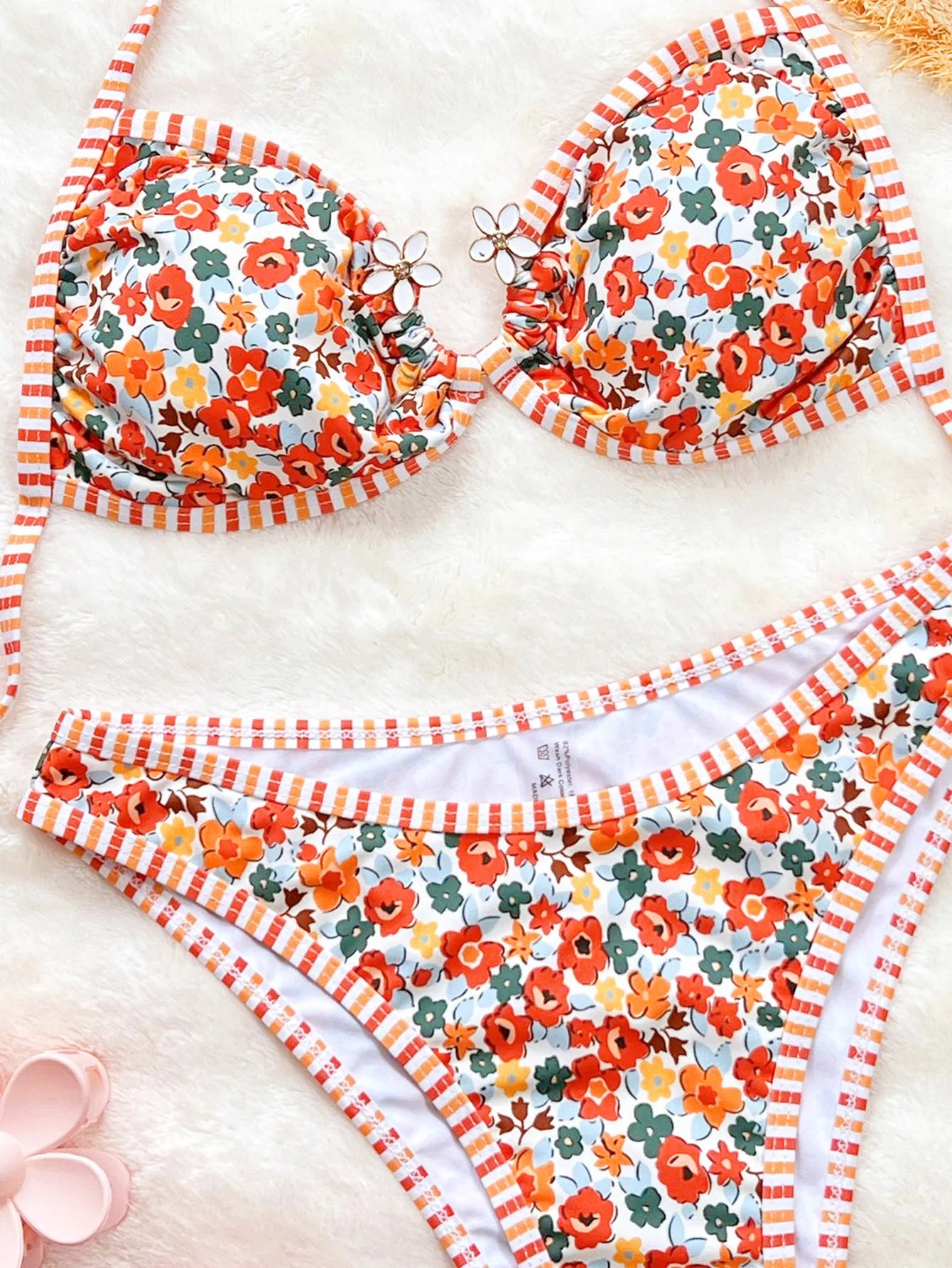 Maxy Sexy Two-piece Bikini Women's Floral Print Halter Swimsuit Hollow Backless Swimwear Summer Tight Push Up Beach Bathing Suit