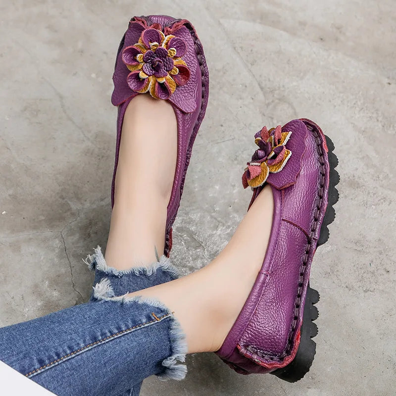 Maxy Women Flats Handmade Casual Women Shoes Woman Flower Genuine Leather Flat Shoes Ballet Flats Women Slip on Loafers