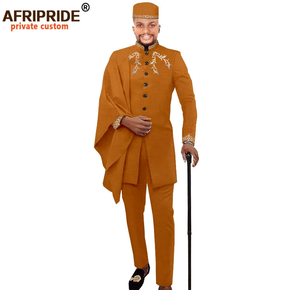 Maxy Men Clothing for Party Wedding Dashiki Printed Coats Ankara Pants and Hat 3 Piece Set Tribal Suit Wax AFRIPRIDE A2016017