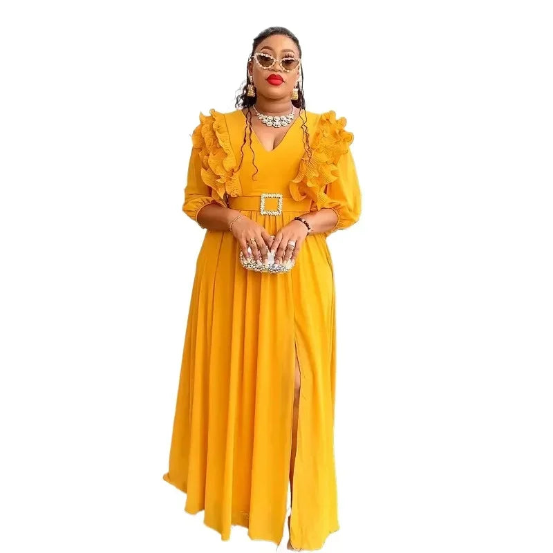 Maxy Plus Size African Party Dresses for Women New Summer Fashion Chiffon Evening Gown Elegant Turkey Muslim Maxy Long Dress