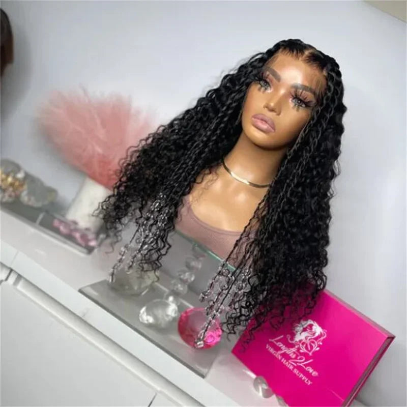 Amay 26Inch Soft 180Density Natural Black Long Glueless Kinky Curly Deep Lace Front Wig For Women With Baby Hair Preplucked Daily