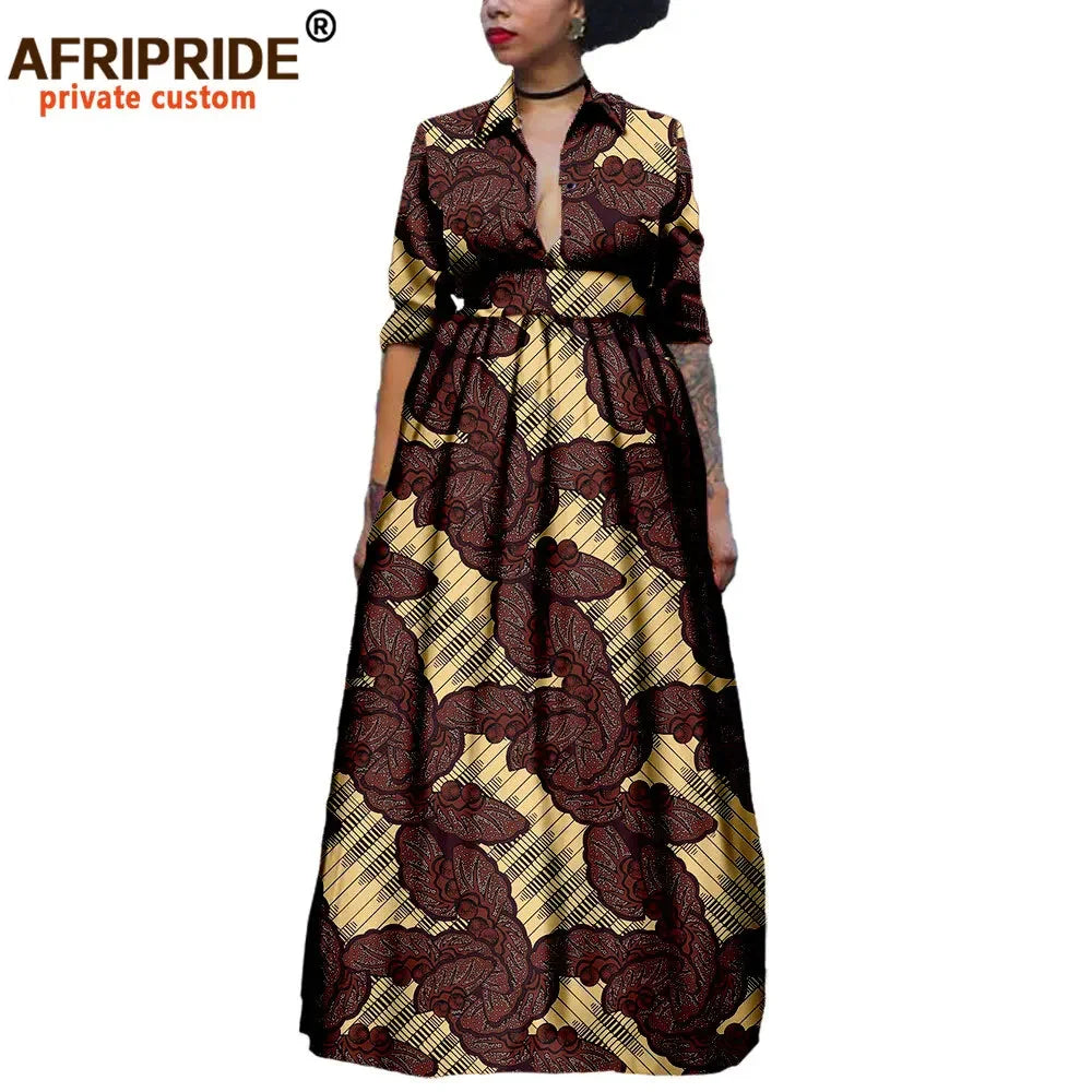Maxy African Long Dresses for Women Half Sleeve Ankle-length Notched Collar Party Dress Print Ankara AFRIPRIDE A1825075
