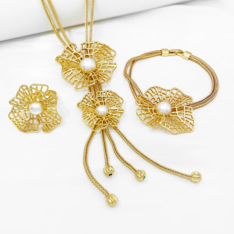 Maxy Latest Jewelry Set For Women Luxury Design Dubai Nigeria Trending Necklace Earrings Ring Bracelet Imitation Pearl