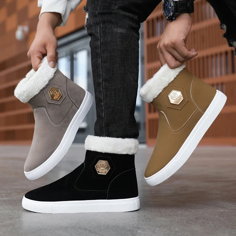 Amay Size 47 Men Boots Winter Trendy Men's Short Boots Plus Velvet Warm Fashion Cotton Boots Casual Versatile Platform Snow Boot