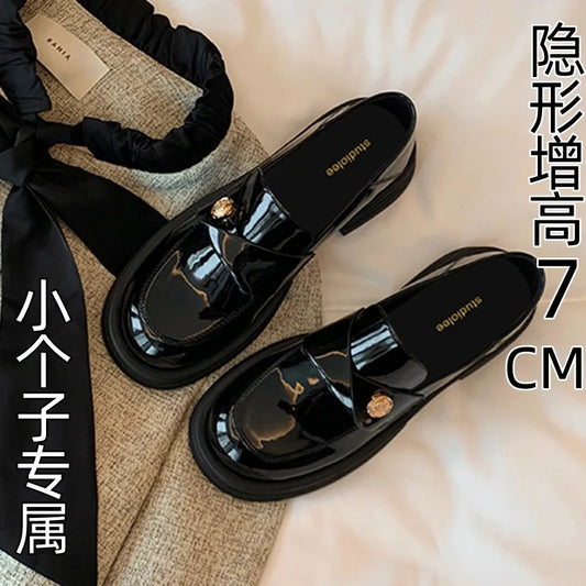 Amay Loffer Shoes Women's Brand Autumn/Winter New Genuine Leather Small Gold Coin Single Shoes Thick Sole Small Leather Shoes