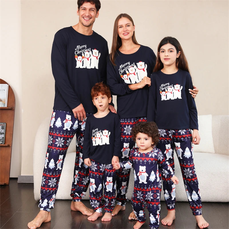 Maxy 2024 Polar Bear Christmas Family Matching Pajamas Sets Mommy and Me Xmas Pj's Clothes Father Mother Kids & Baby Pyjamas Outfits