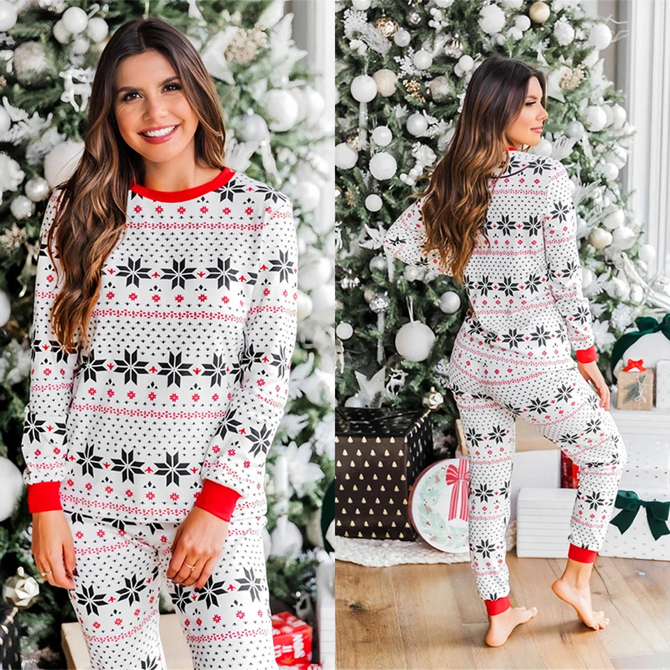 Christmas Pajamas Set Family Matching Outfits Xmas Mom Daughter Look Retro Print T Shirt + Pants Loungewear Pjs Bodysuit Pyjamas