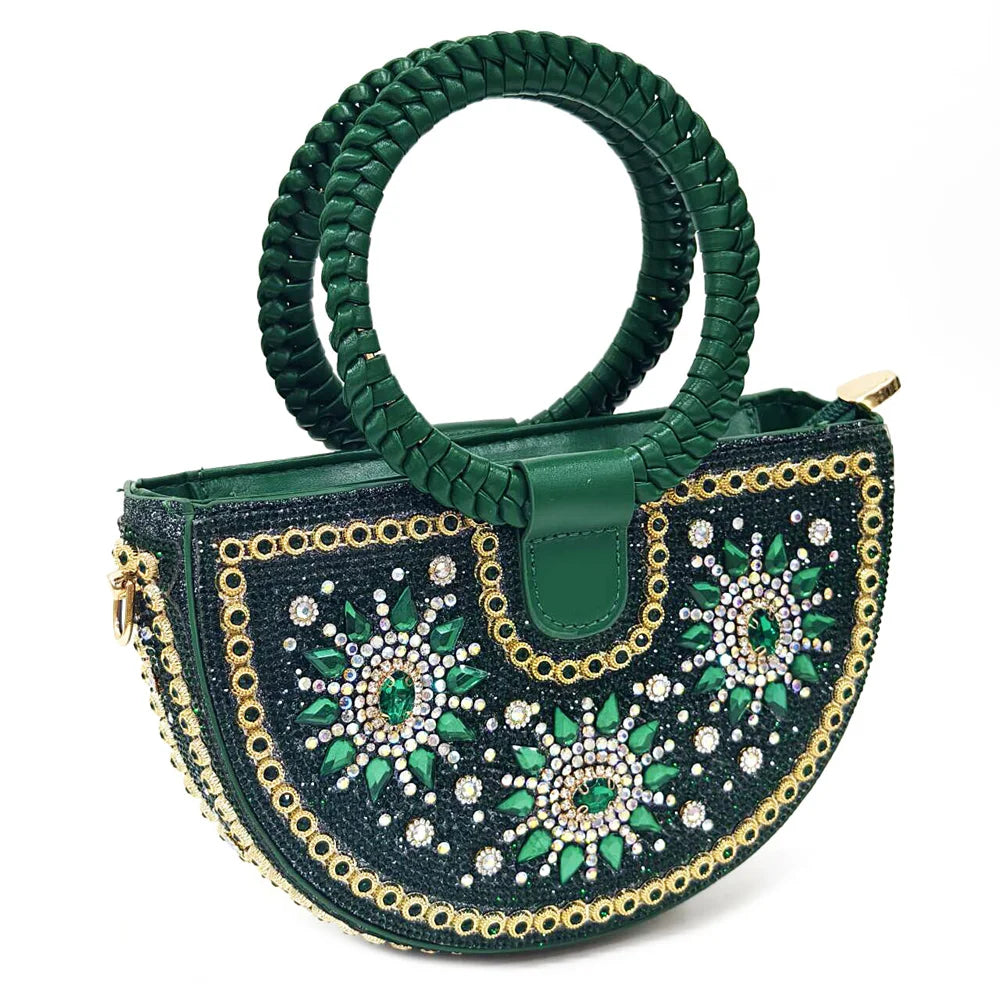 Visco Italian Design Fashion Luxury Women's Shoes and Purse Full Diamond Decoration Big Capacity Hand Bag
