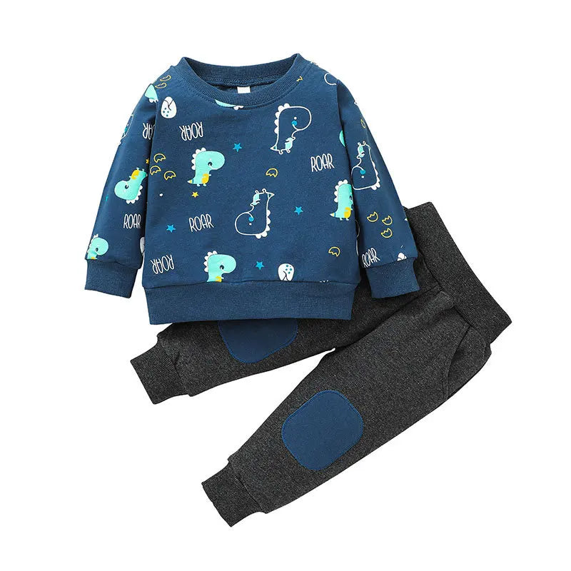 Maxy Autumn Winter Cartoon Baby Boy Clothes Set Dinosaur Print Hoodies Long Pants Kids Tracksuits Boy Sets Toddler Clothing Outfits