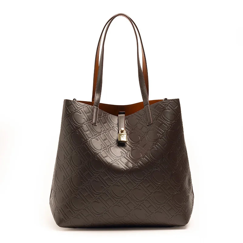 Maxy CH Premium Feeling Pure Color Letter Embossed Design Handbag Ladies Shoulder Bag Classic Fashion Ladies Crossbody Large Capacit