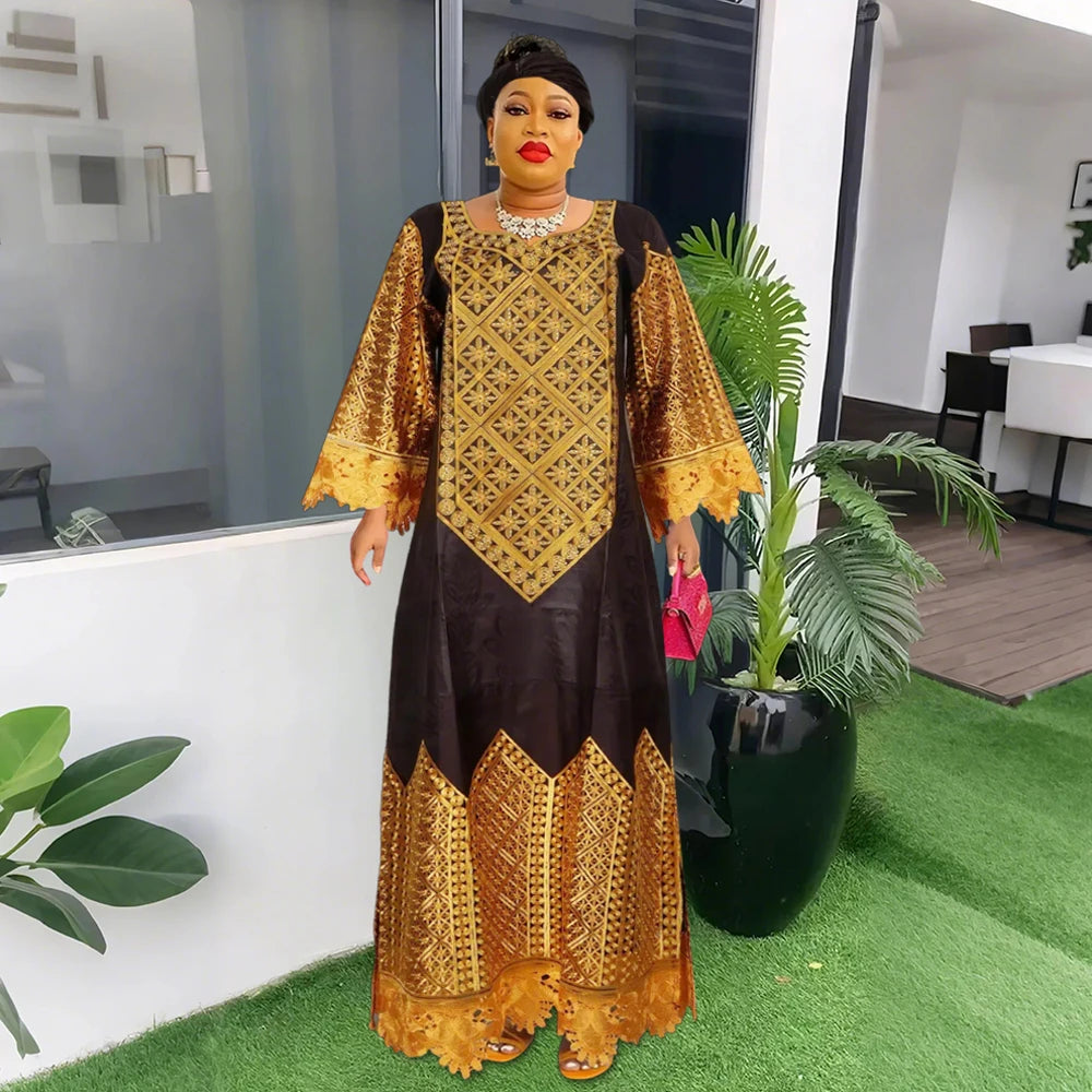 Maxy H&D Women Traditional African Dresses Bazin High Quality Embroidery Dresses White Traditional Dress for Wedding Party Occasions