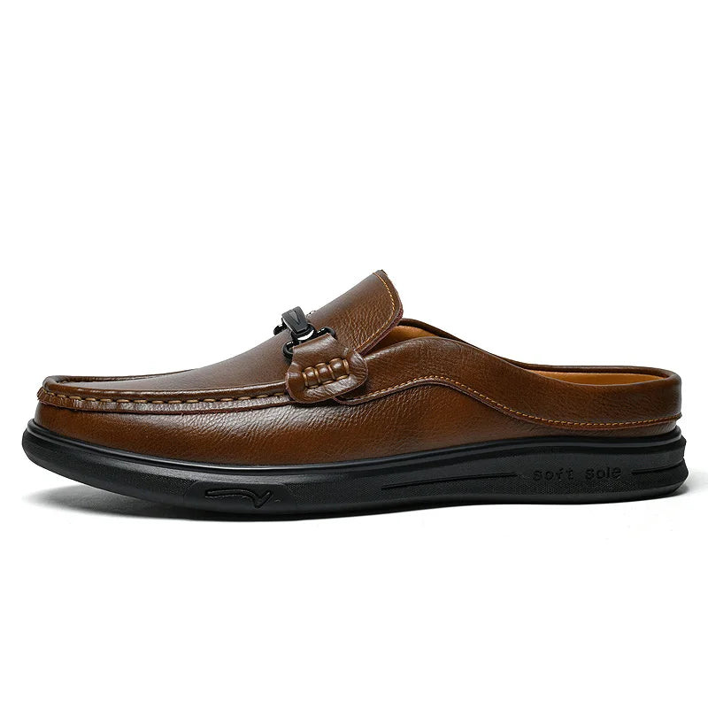 Visco Men's Leather Slip-On Loafers Half Shoes Mules Backless Moccasins Casual Driving Shoes Flats Brown Black Italian Designers