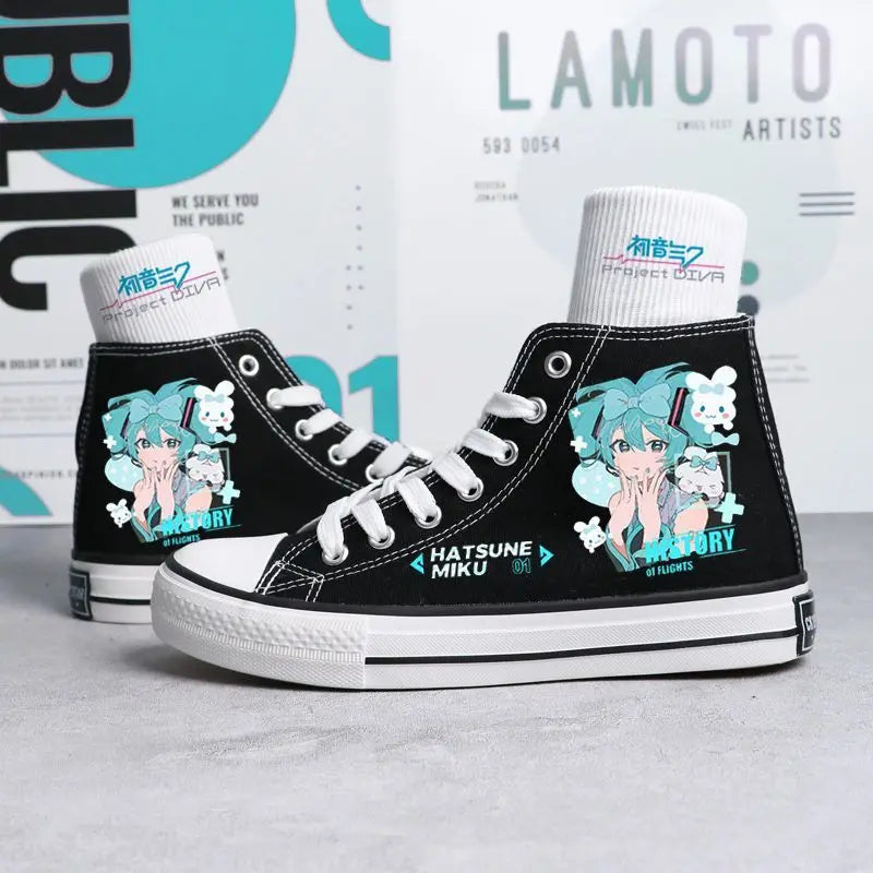 Maxy Kawaii Hatsune Miku Canvas Shoes Summer New Thin Shoes Cartoon New High Top/low Top Versatile Boy Girl Shoes Couple Style