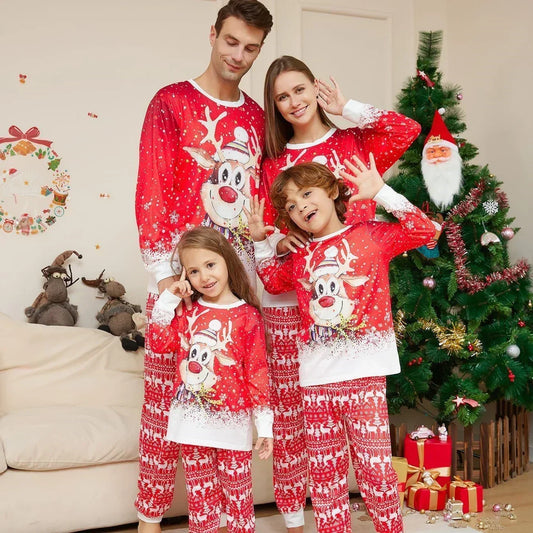 Maxy Christmas Family Matching Outfits Christmas Pajamas Set Xmas Cartoon Printed Sleepwear Homewear Pajamas for Kids Mom Dad