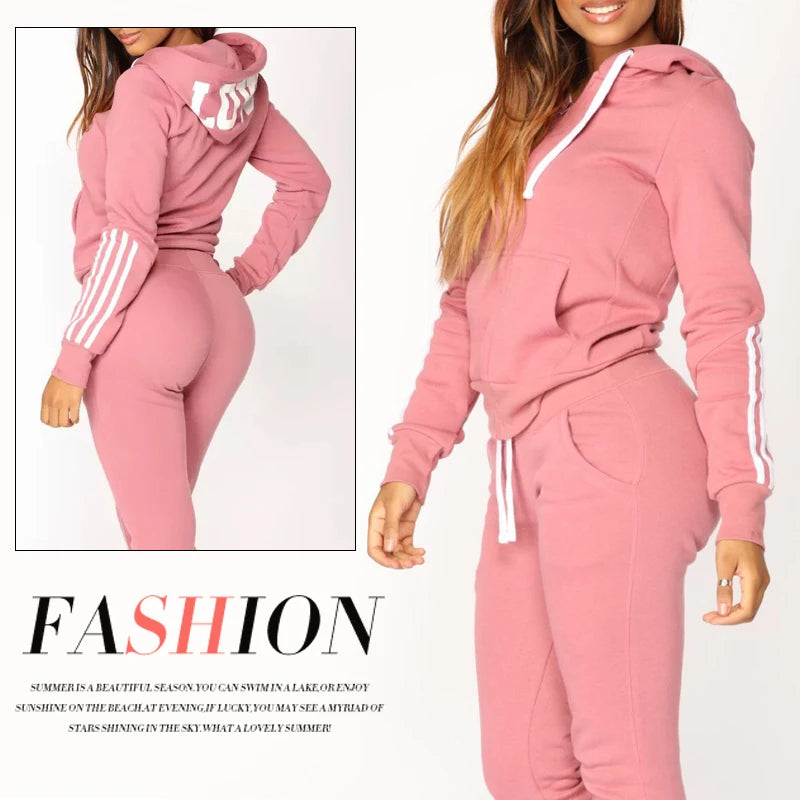 Maxy Spring Autumn Women Tracksuits Casual Zipper Hooded Slim Fit Sweatshirt Suit High Quality Printing Simplicity Jogging Pants Set
