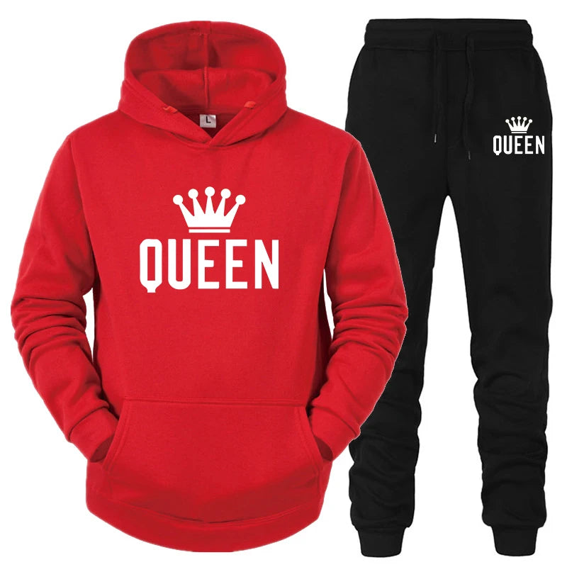 Maxy Hot Sale Couple Fashion Tracksuit King Queen Hoodies and Sweatpants High Quality Men Women Daily Casual Sports Jogging Suit