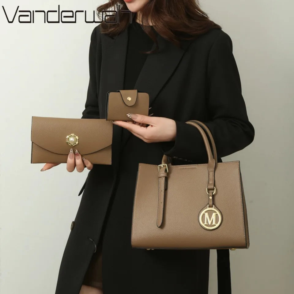 Maxy 3 Piece Or 1 Set Casual Tote Vintage Ladies Handbag PU Leather Luxury Handbags Women Designer Bags for Women Sac A Main Femme