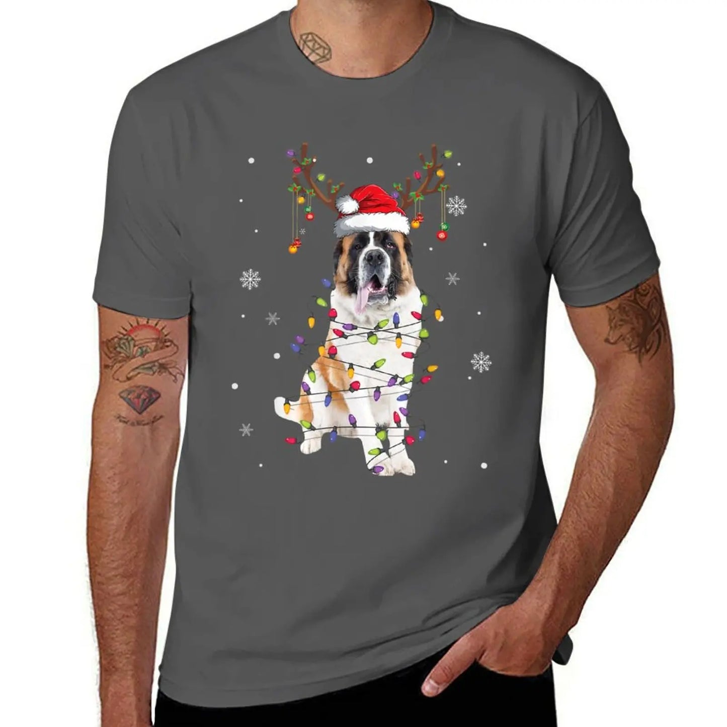 St Bernard Christmas Reindeer Santa Dog Lover Pajama T-Shirt korean fashion quick-drying summer clothes tees clothes for men