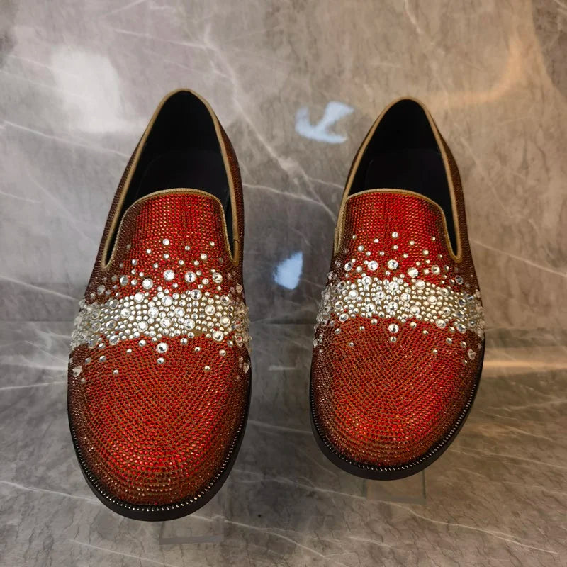 Visco Fashion Rhinestone Loafers For Man Luxury Leather Shoes Slip On Italian Dress Shoes Men Handmade Wedding And Party Shoes