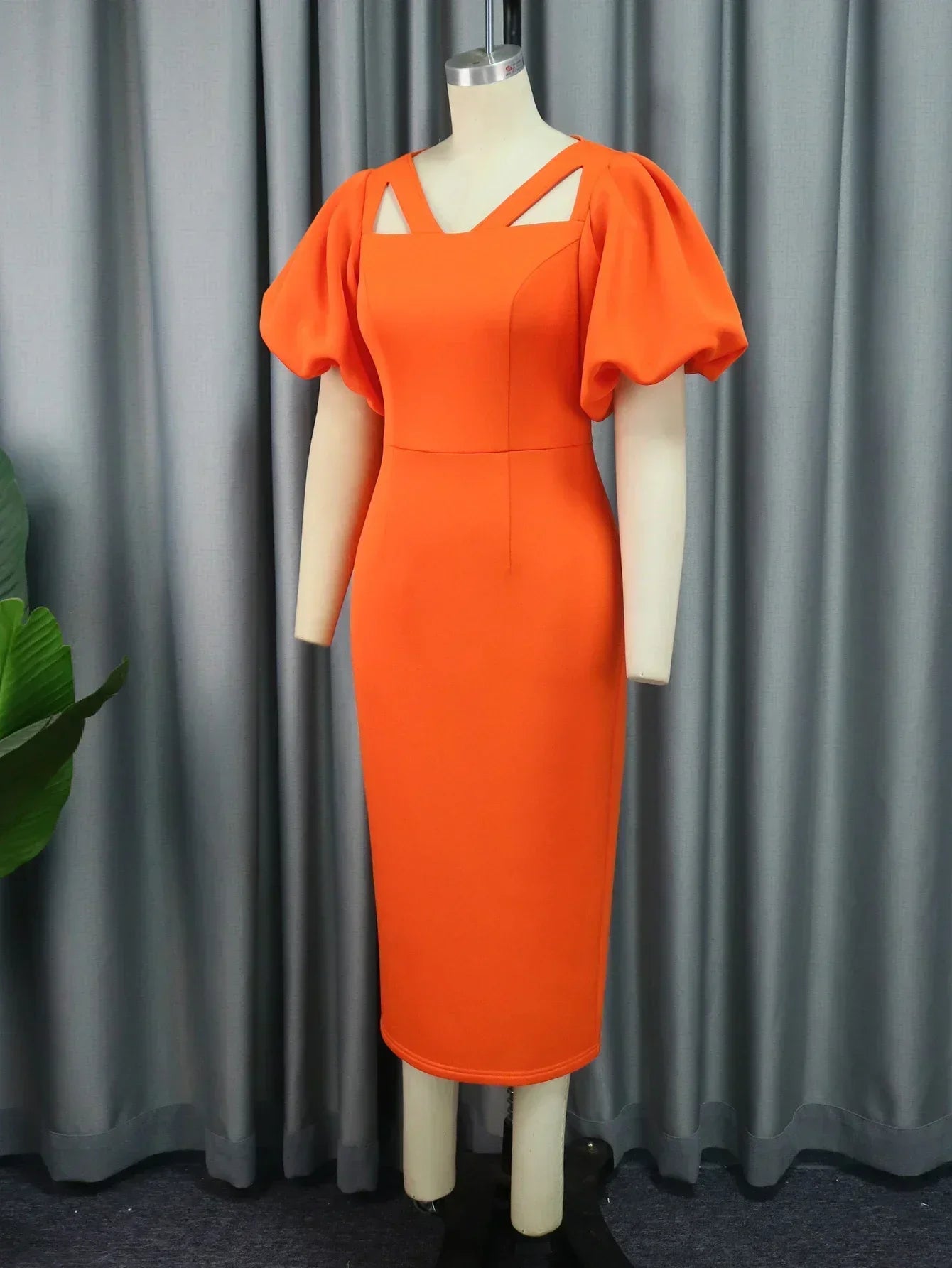 Amay Women Modest Plus Size Party Dress Short Lantern Sleeve Bodycon Slim Robe African Female Evening Celebrate Birthday Gown