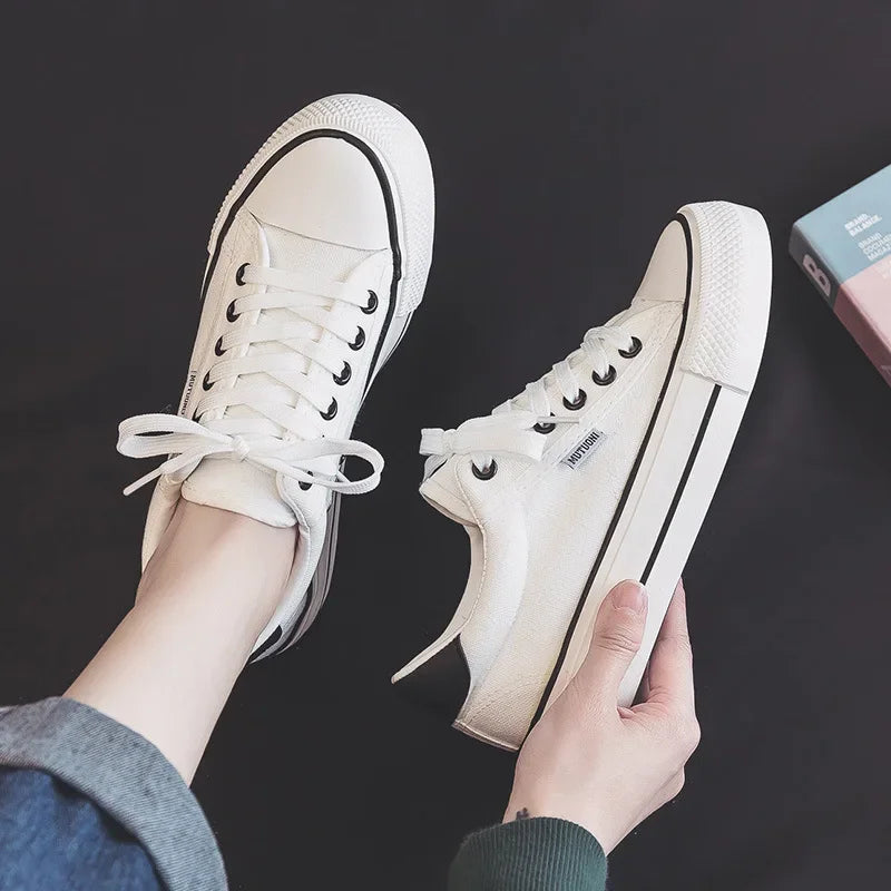Amay Shoes For Women Low-Top Vulcanized Canvas Platform Sneakers Black Flats Tennis Female Classic Student Small Couples Skateboard