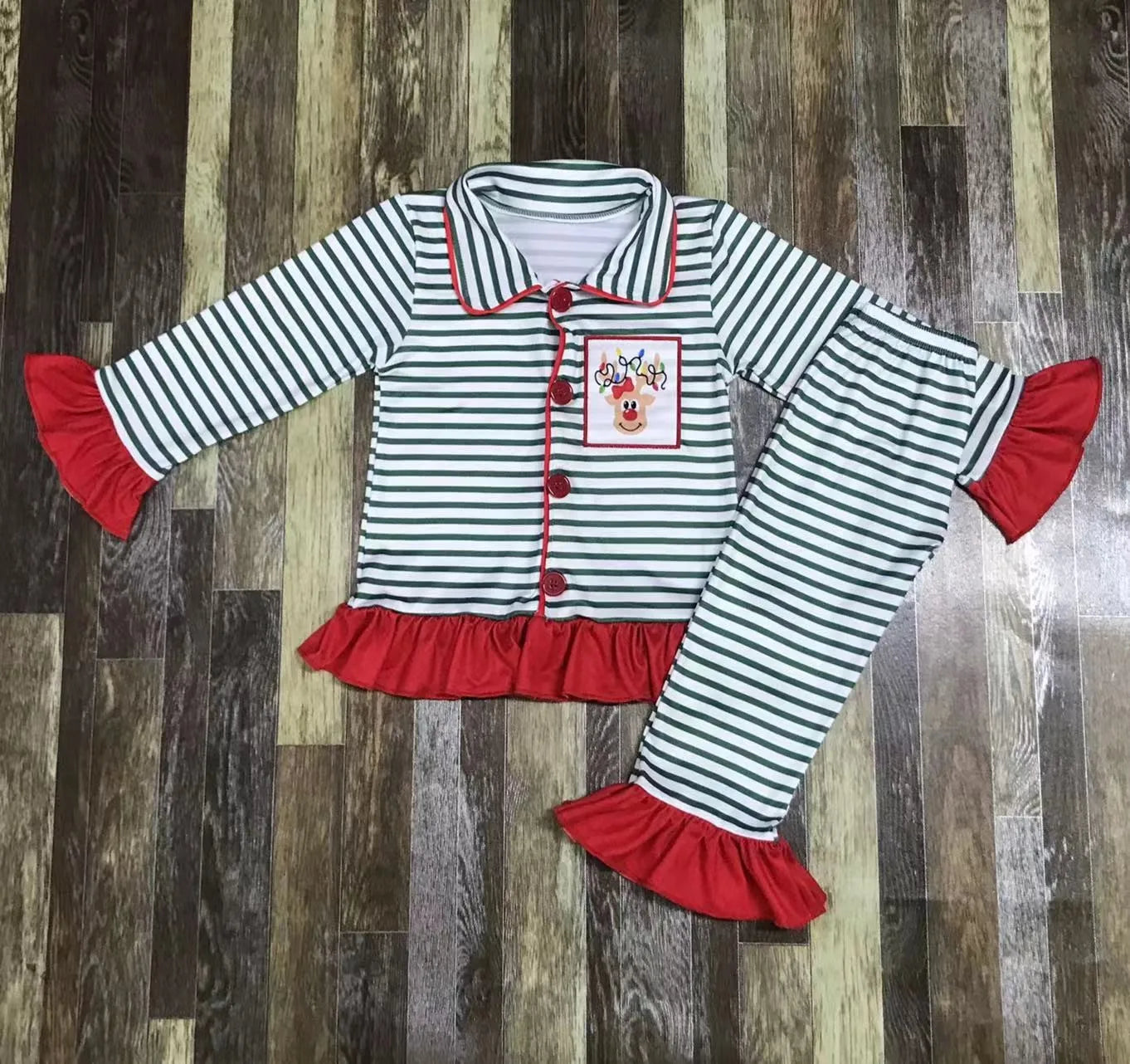 Maxy Red Fall Christmas Children's Pajamas set Santa baby autumn long cotton long-sleeved top + long pants pajamas set