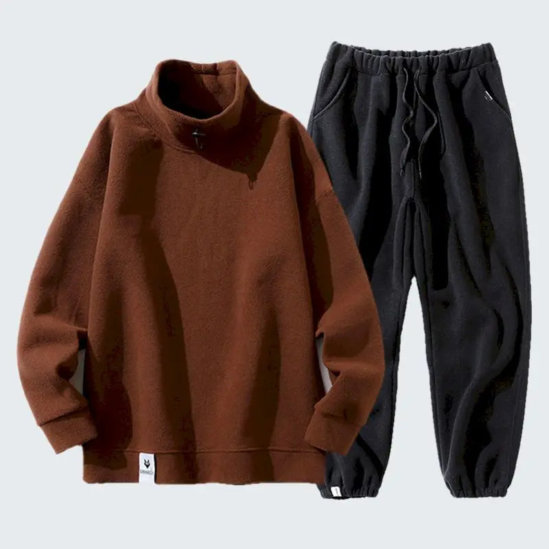 Maxy Autumn Winter Casual Sports Suits Men's Korean Trend Plus Fleece Half High Collar Pullover Trousers Polar Fleece 2 Piece Sets Men