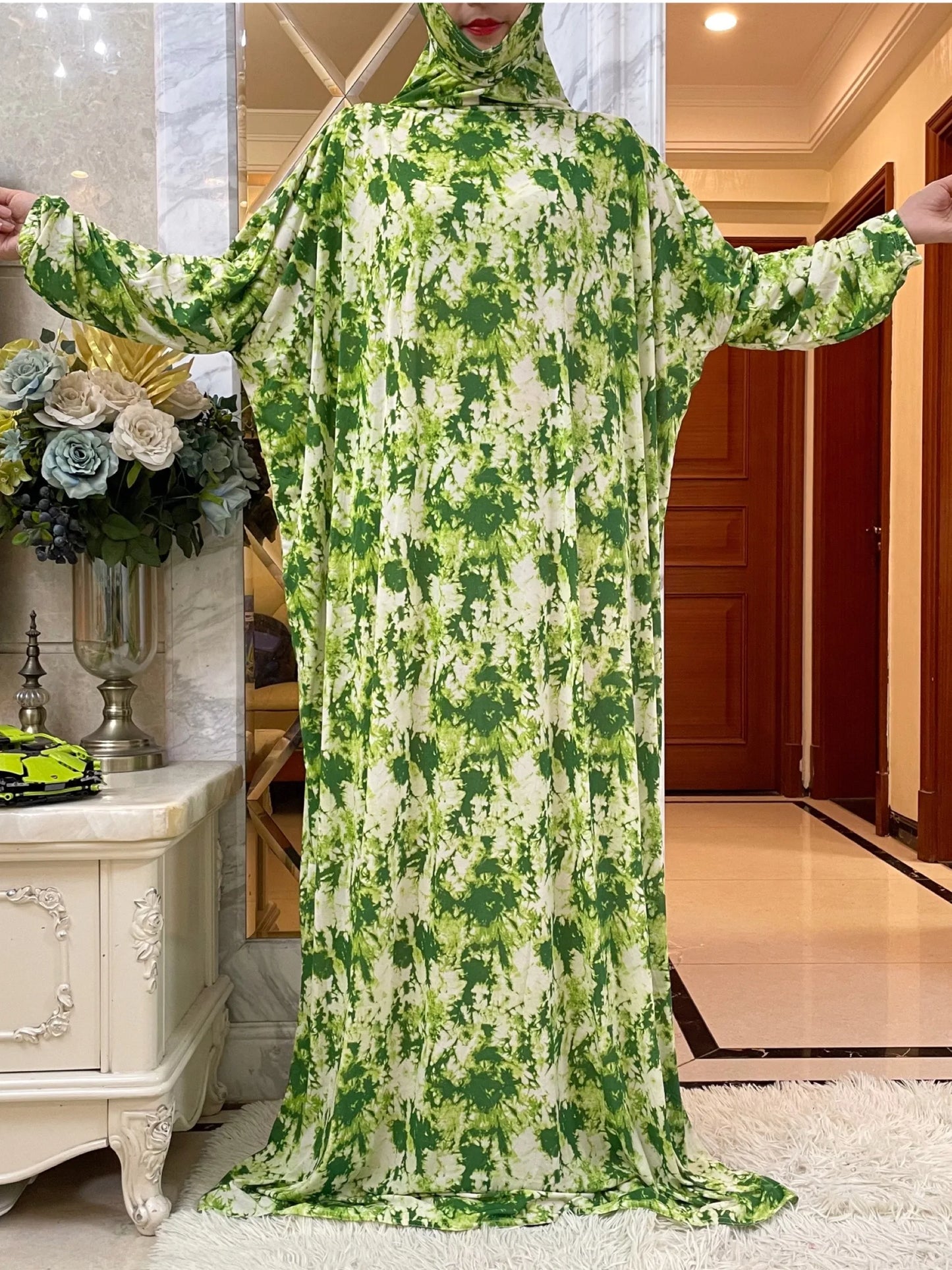 Maxy Muslim Women Hooded Turkey-African Prayer Garment Kaftan Dress With Hijab Floral Prints Dubai Saudi Robe Ramadan
