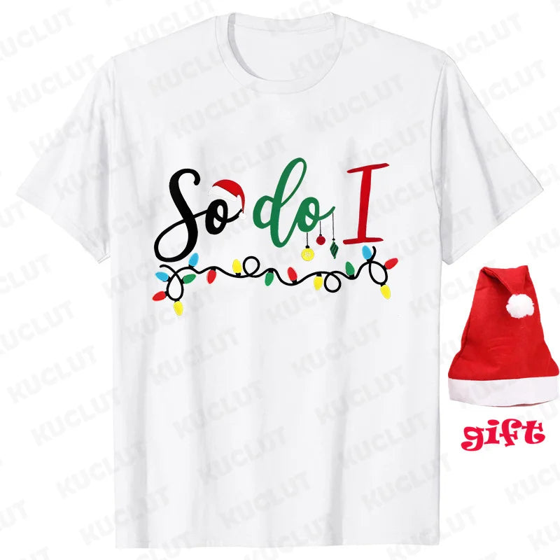 Family Matching Christmas T-shirts Tops Funny Don't Do Matching Xmas Outfits Couple Set T-shirts Clothing with Christmas Hats