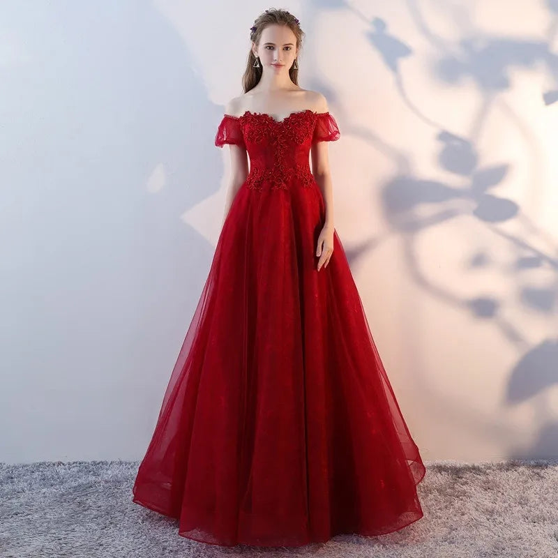 Maxy New Women's Autumn Embroidered Mesh High Waist Evening Dress Fashionable Look Thin Cover Belly Red Wedding Long Dress