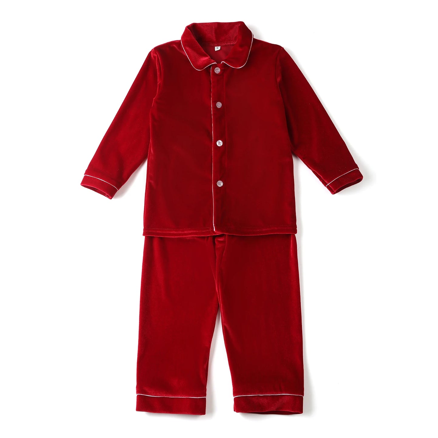 Maxy Kids red velvet solid pajamas baby boy and girl family matching Christmas pajamas sets