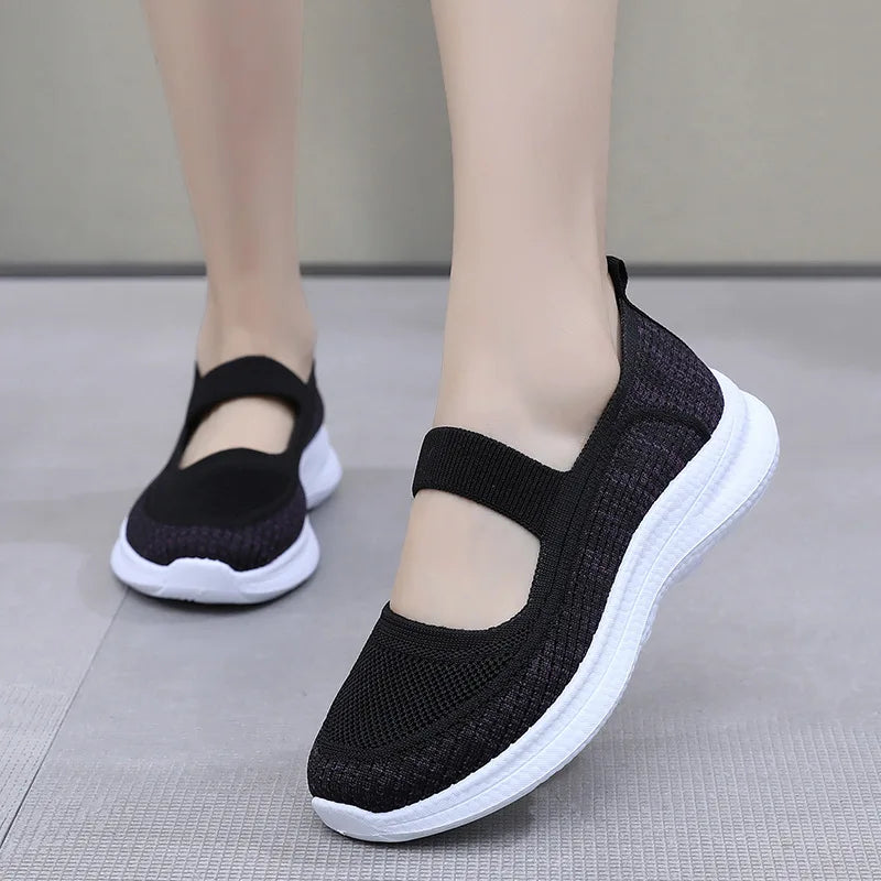 Maxy Women's shoes summer fashion mesh breathable casual shoes walking anti-skid thick soled flat shoes Le Fu shoes