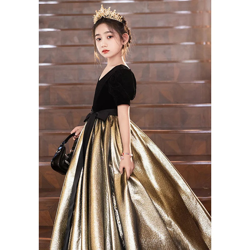 Amay New Shining Flower Girl Dresses For Wedding Lace Puffy Short Sleeve Kids Birthday Baptism Party Clothes First Communion Gowns