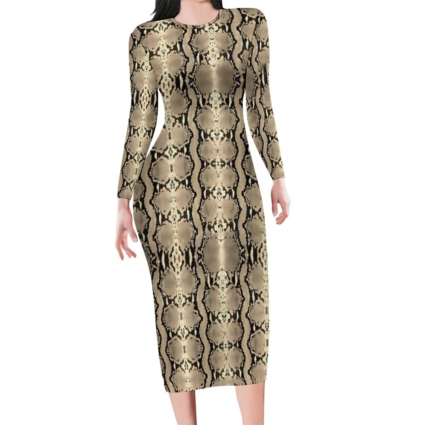 Amay Snakeskin Bodycon Dress Ladies Pink Snake Print Kawaii Dresses Autumn Long Sleeve Street Fashion Custom Dress Big Size 4XL 5XL