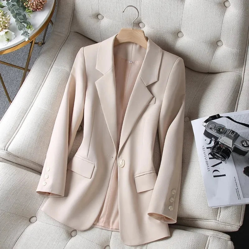 Maxy Khaki Suit Coat Woman Spring Autumn 2024 ew Korean Version Small Man Fashion Temperament Loose Long Sleeve Blazer Top Female