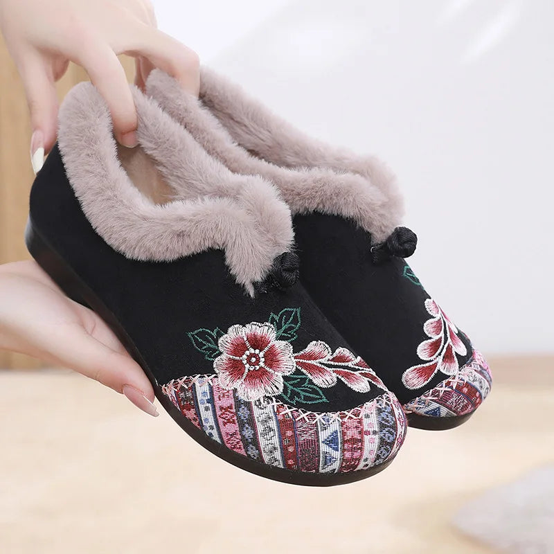 Maxy Winter Women's Fashion Non-Slip Flat Shoes Lightweight Casual Soft Snow Shoes Comfortable Plugging Thickening Warm Shoes