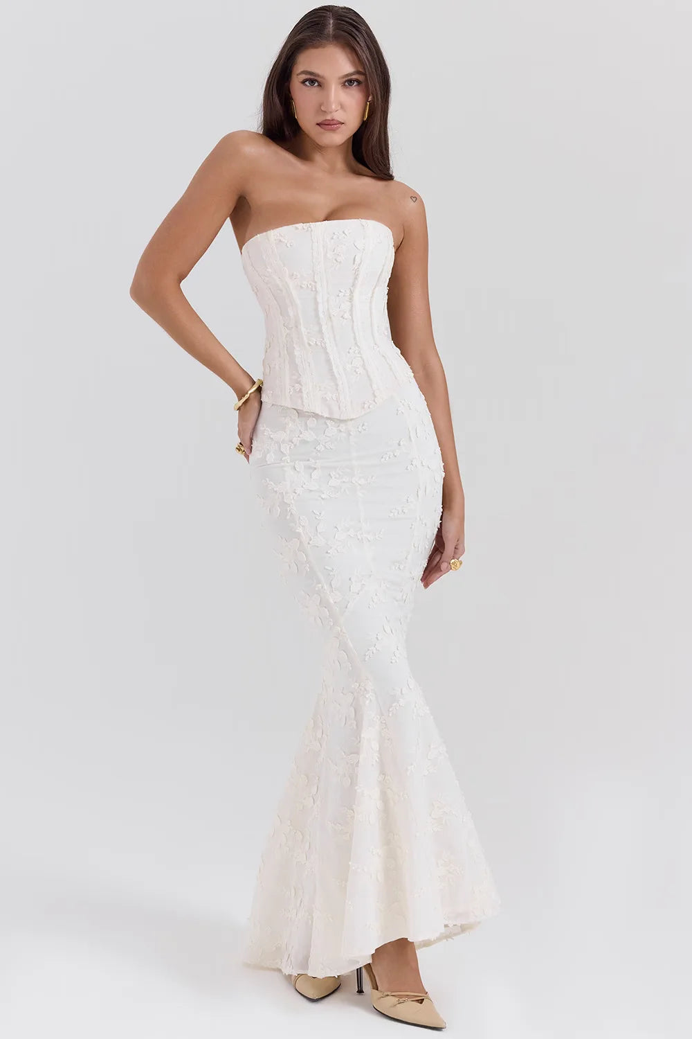 Fangokv Women's Sexy No Sleeve Fish Tail Tank Maxi Dress - Backless Mermaid Gown, Lace Jacquard, Ruched, Party Evening Wear