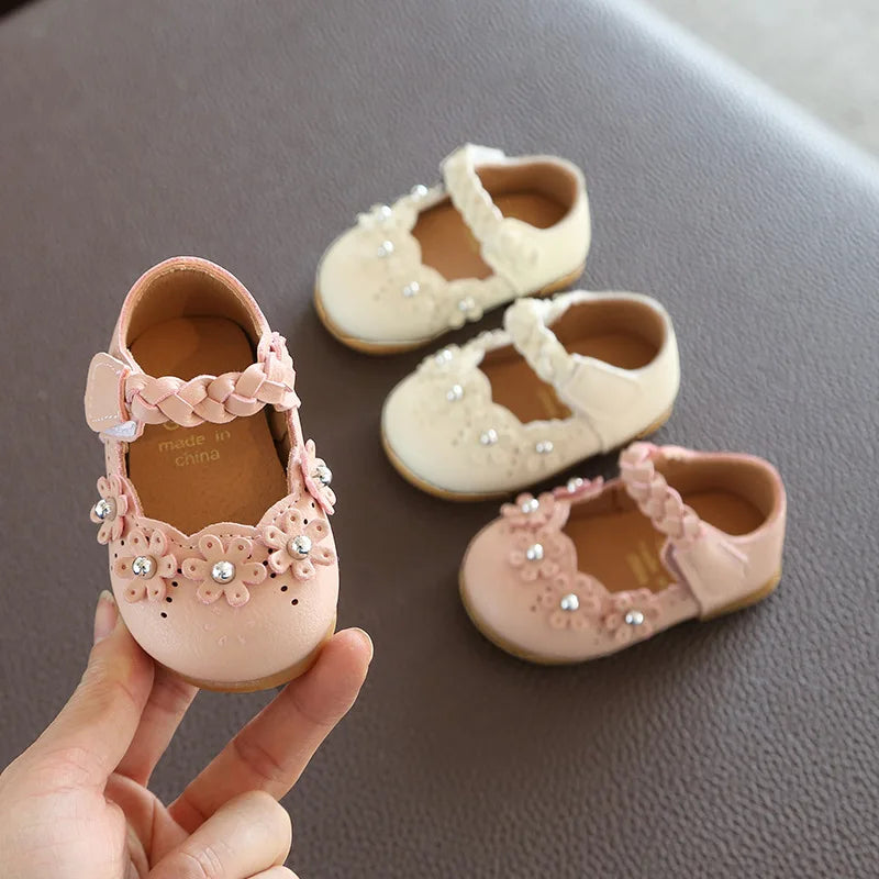 Babs's toddler shoes kid's girls baby princess shoes with flower children leather shoes infant soft bottom spring/autumn sneakers