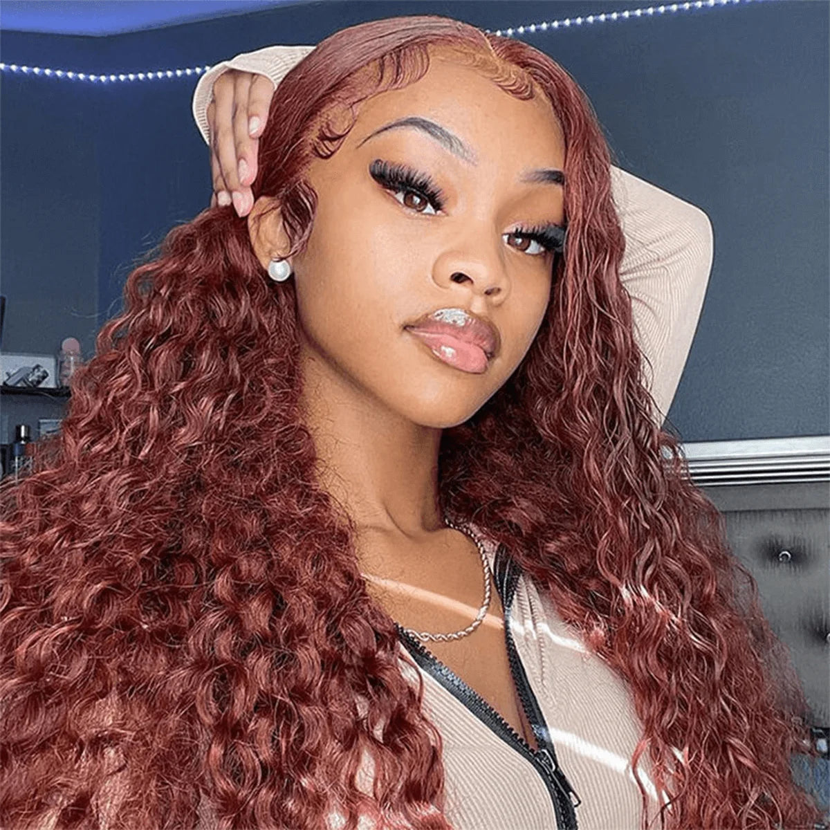 Amay Reddish Brown Deep Wave 13x4 13x6 Lace Front Human Hair Wigs Remy Brazilian Curly Wigs For Women Colored Wigs Glueless 180%