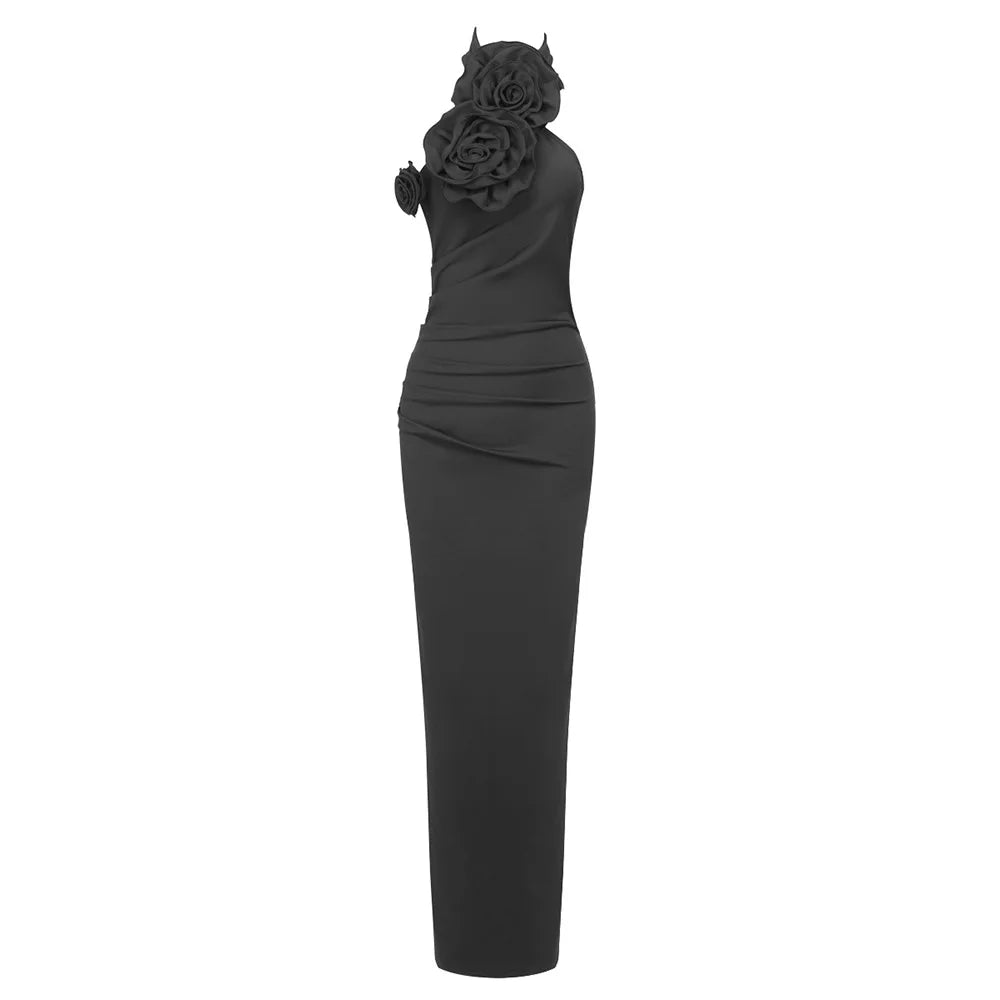 Maxy White One-Piece Evening Dresses Luxury Birthday Dress for Women Elegant Gowns Flowers Decoration High Split Gown Summer
