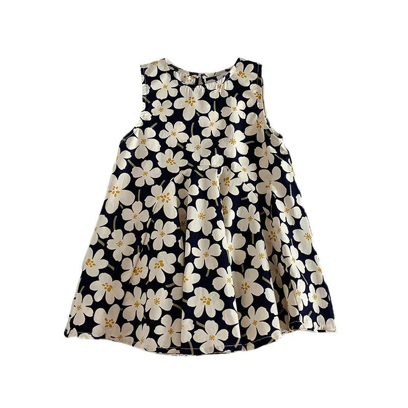 Maxy United States style girl dress summer new crew-neck sundress small and medium-sized children's dress floral style skirt