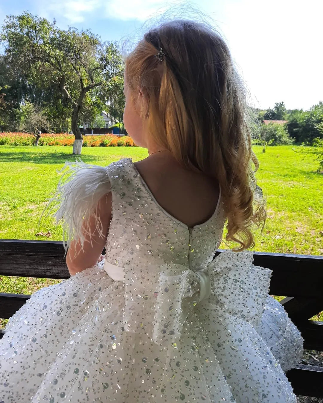 Maxy Glitter Diamonds Ball Gown Evening Vintage Princess Lace Tulle Flower Girls Dress For Kid Child Wedding Party Junior bridesmaid