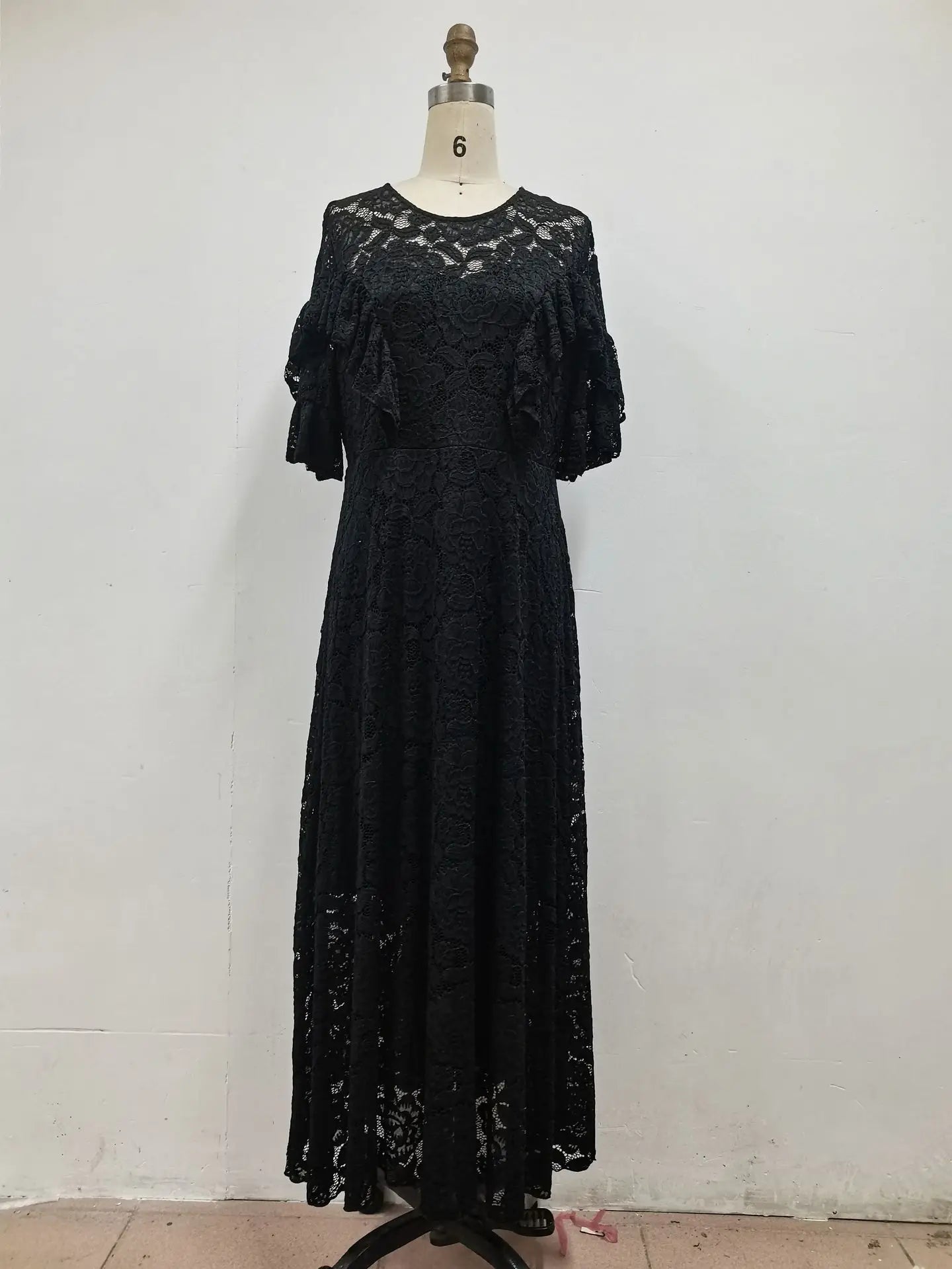 Amay Women's Long Lace Dresses Elegant Flare Sleeves A Line Big Swing Dress Classy Female Party Birthday Clothes White Black Purple