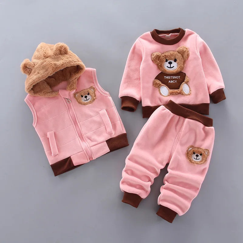 Winter Baby Boys Clothing Sets 2023 Cartoon Toddler Boys Girls Warm Hooded Coats Pants Suit Kids Thick Tracksuit Clothes Set