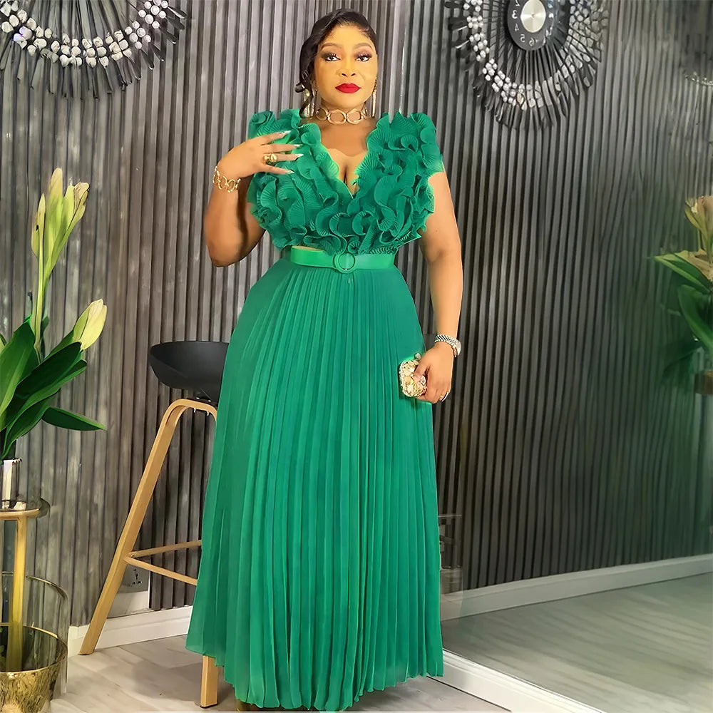 Maxy Luxury African Evening Party Dresses for Women Flower Wedding Gown Dashiki Ankara Africa Clothing Plus Size Kaftan Turkey Abaya