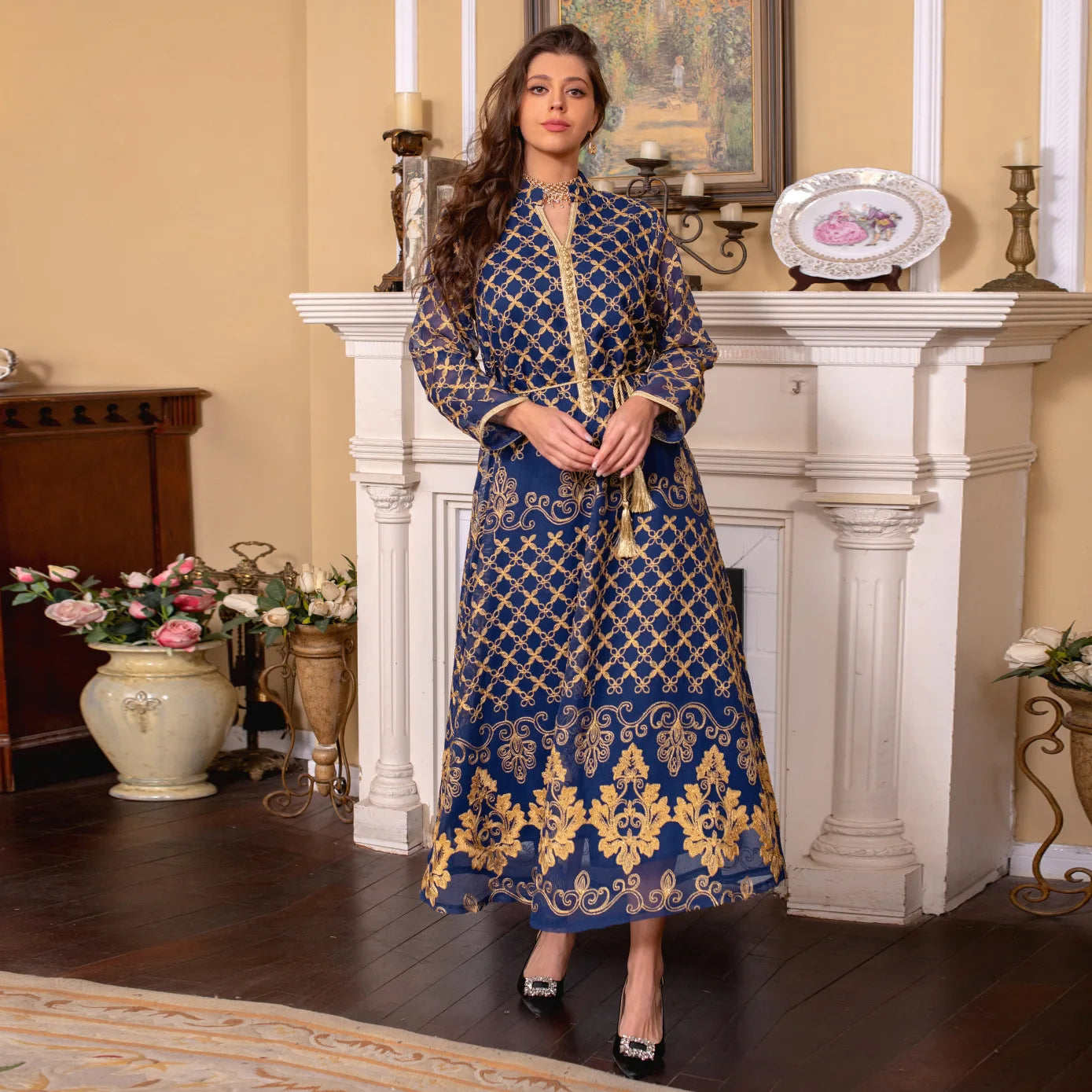 Maxy Party Dress Caftan Ramadan Prayer Abayas Lace-up Gowns Dubai Arabic Kimono Robe Outwear 2024