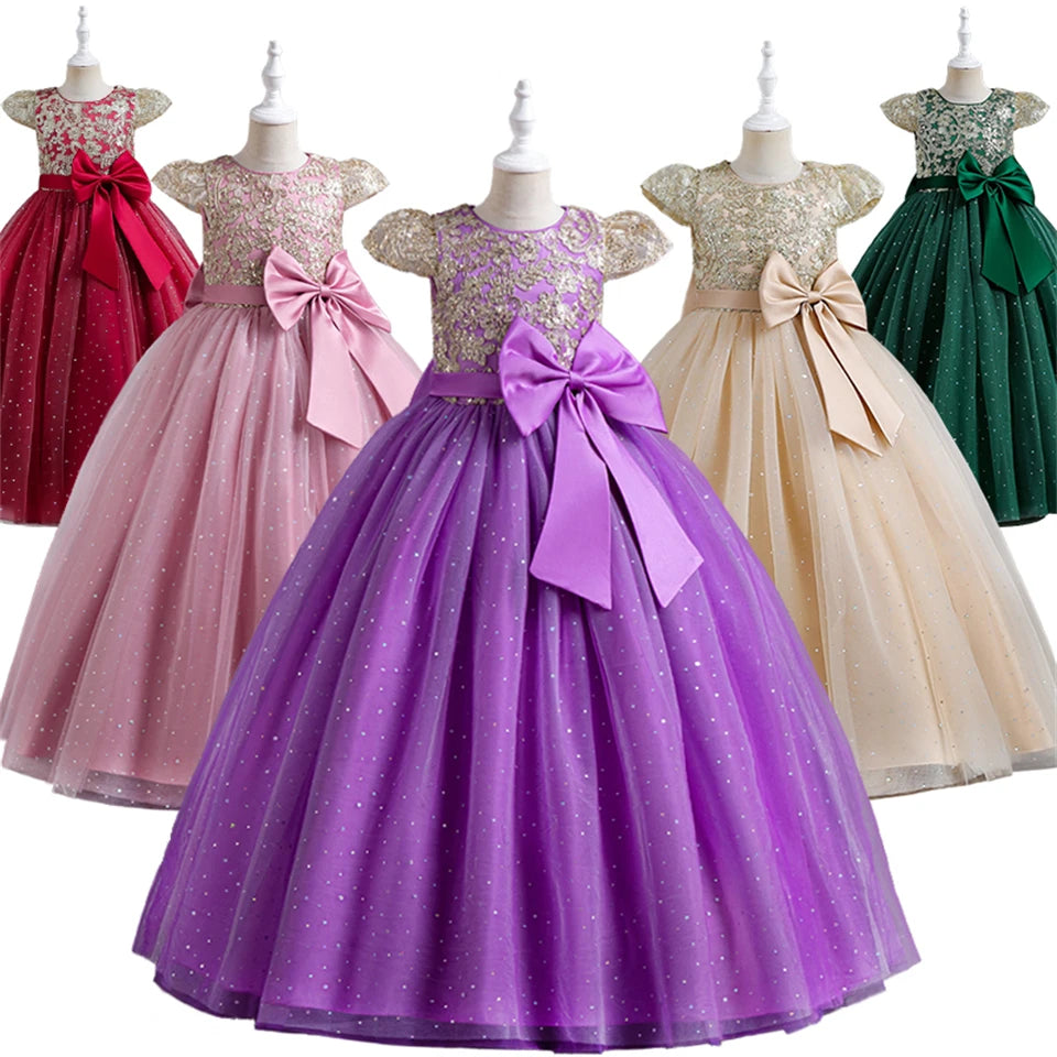 Maxy 5-14 Years Luxury Children's Elegant Party Long Bridesmaid Dresses for Girls Teenage Ceremonial Occasions Clothing Kids Dresses