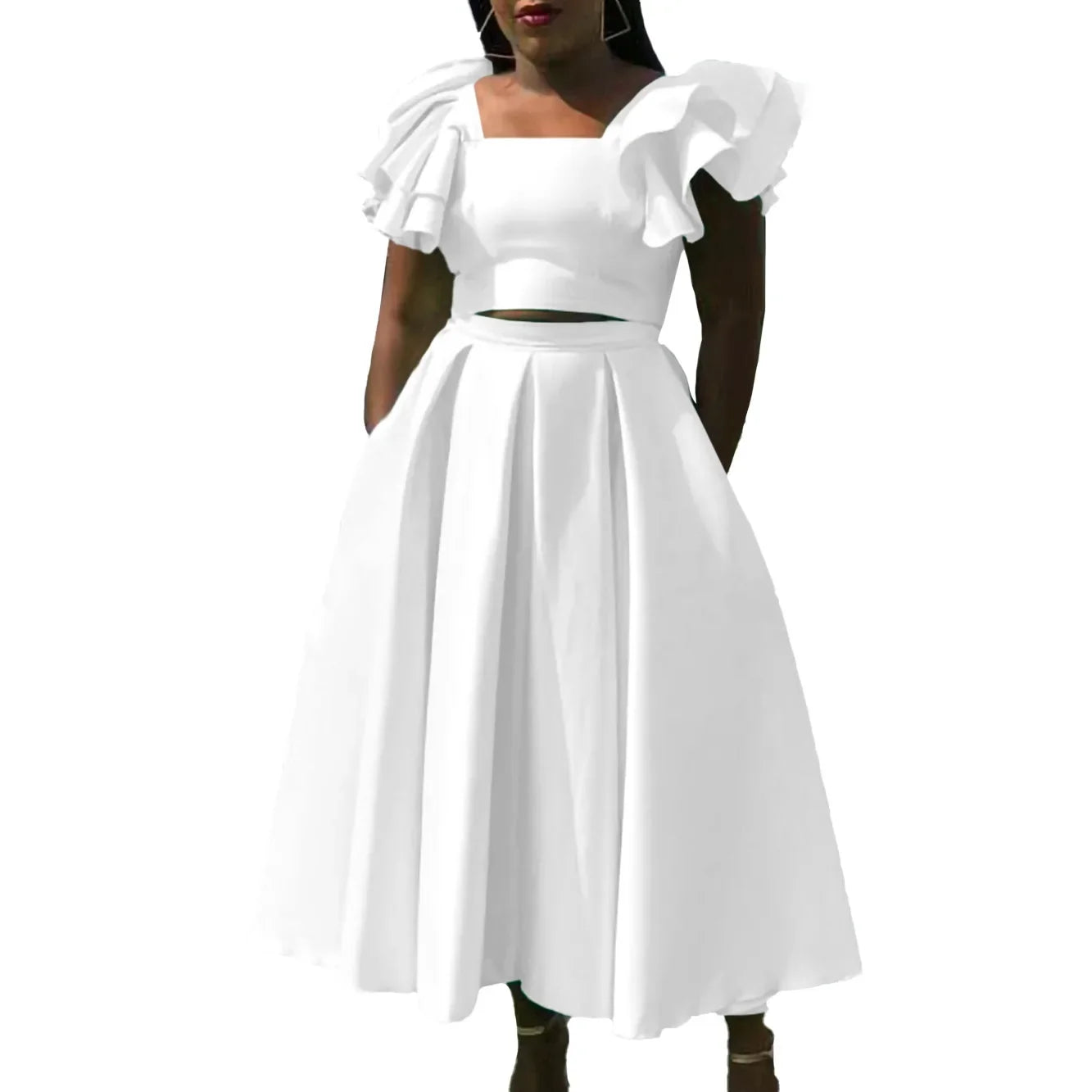 Maxy 2 Piece African Clothes for Women Outfits Summer Elegant African Short Sleeve Top Skirt Matching Sets Africa Clothing